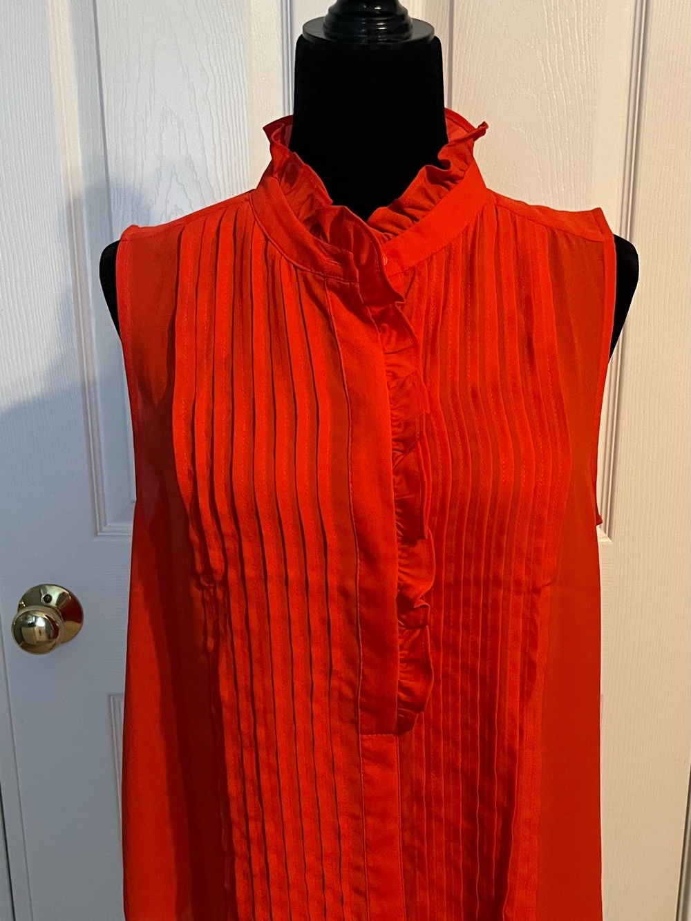 Ann Taylor sleeveless Ruffle-Front Pintuck Top - Red